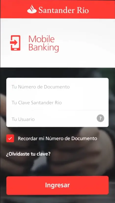 Ingreso al Mobile Banking Banco Santander Rio