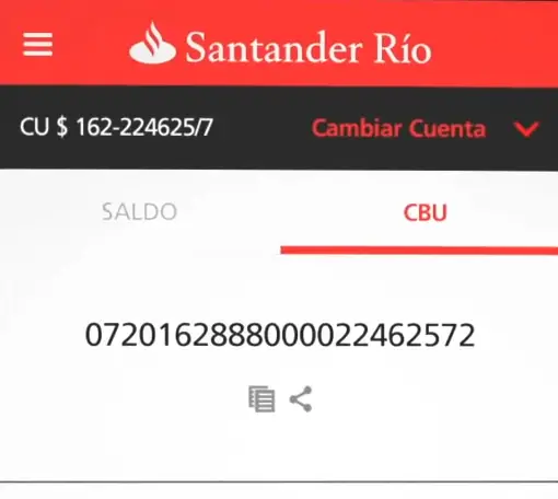 Consulta de CBU en Santander Rio con la app móvil Santander Argentina