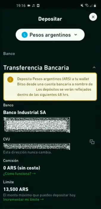 Cómo depositar pesos argentinos en Bitso