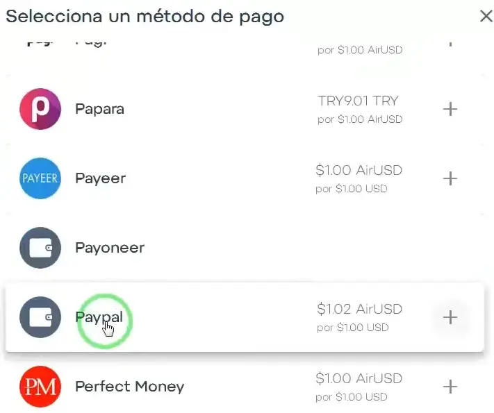 Seleccionar PayPal como método de pago
