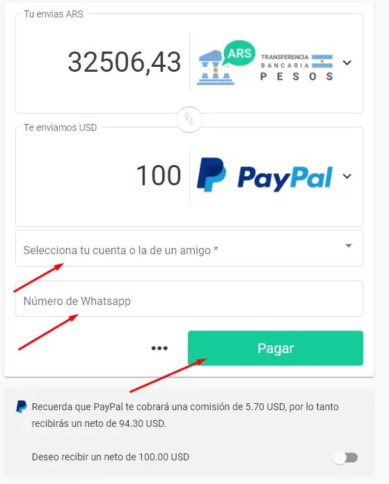 Enviar dinero a Paypal con Saldo