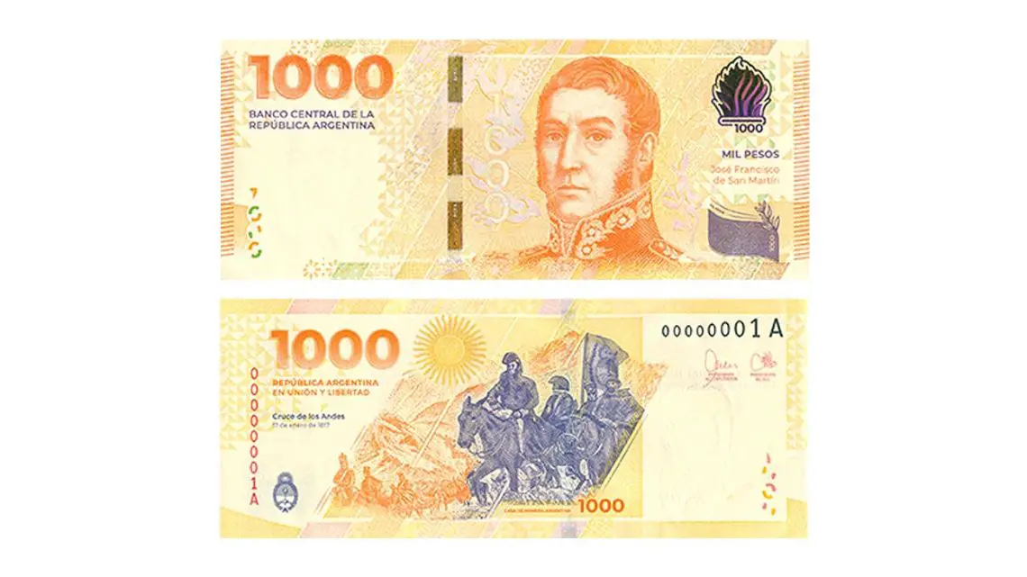 Imagen destacada del artículo Medidas de seguridad para distinguir el nuevo billete de $1.000 con la imagen de San Martín en el español rioplatense